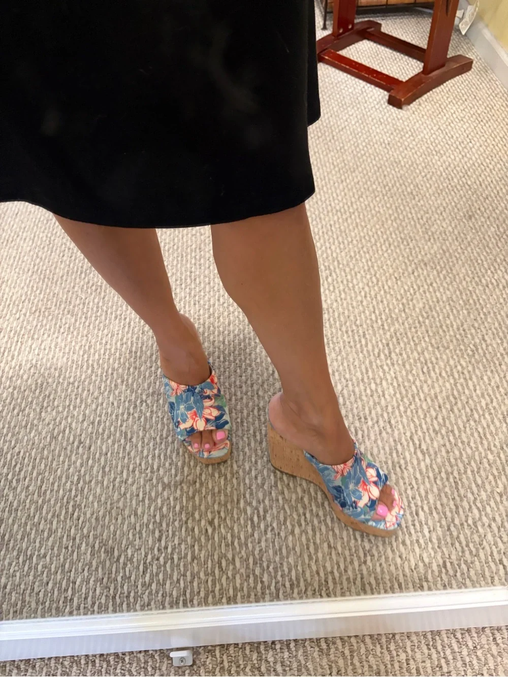 Jessica Simpson Blue Floral Cork Wedge Slides